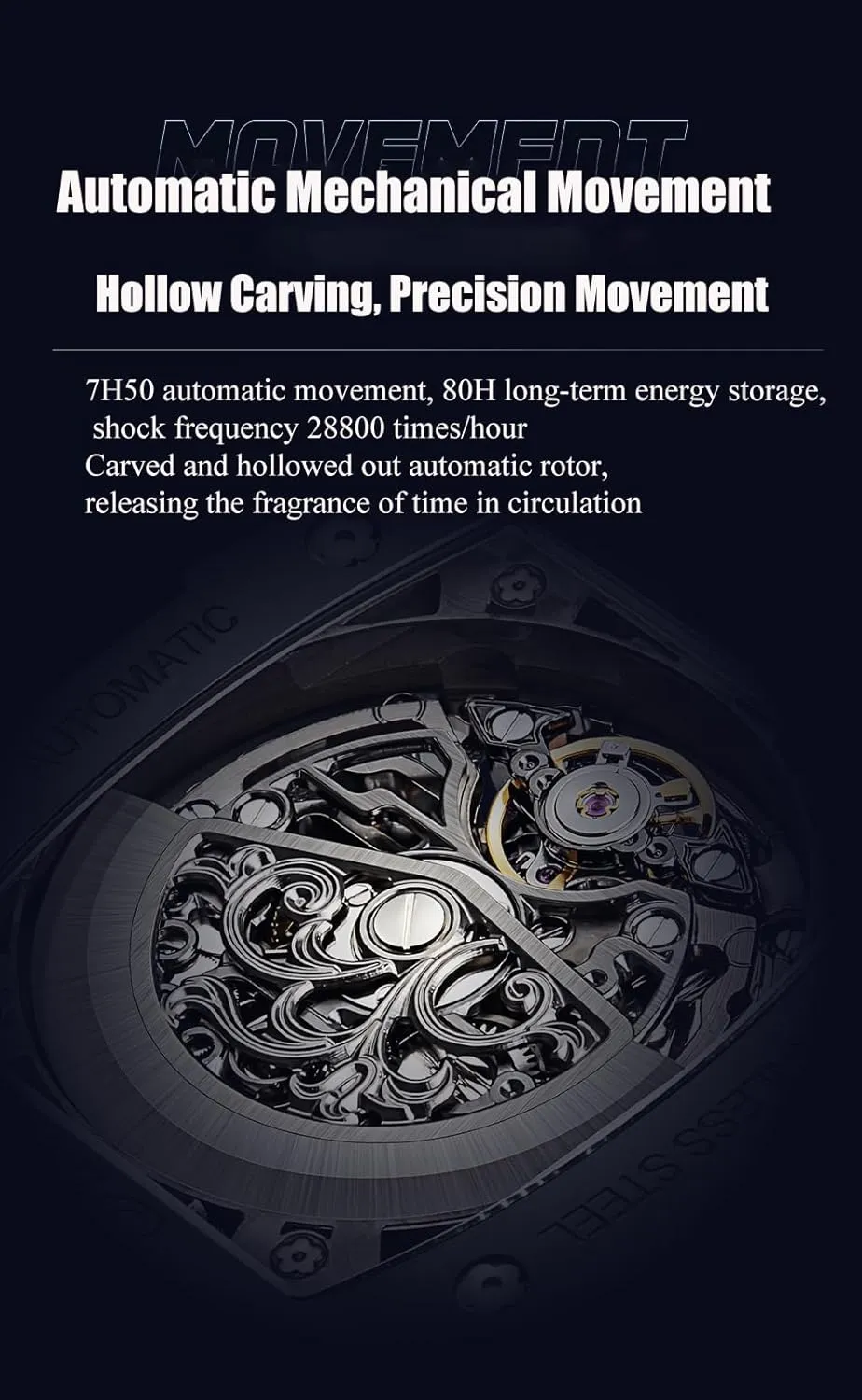 Waterproof Mens Watch Normal Business Casual 1980A Haofa Skeleton Automatic Mechanical Watch for Men Double-Side Hollow Dial Stainless Steel Gothic practical chief jot Sapphire Luminous 