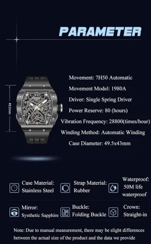 Waterproof Mens Watch Normal Business Casual 1980A Haofa Skeleton Automatic Mechanical Watch for Men Double-Side Hollow Dial Stainless Steel Gothic practical chief jot Sapphire Luminous 