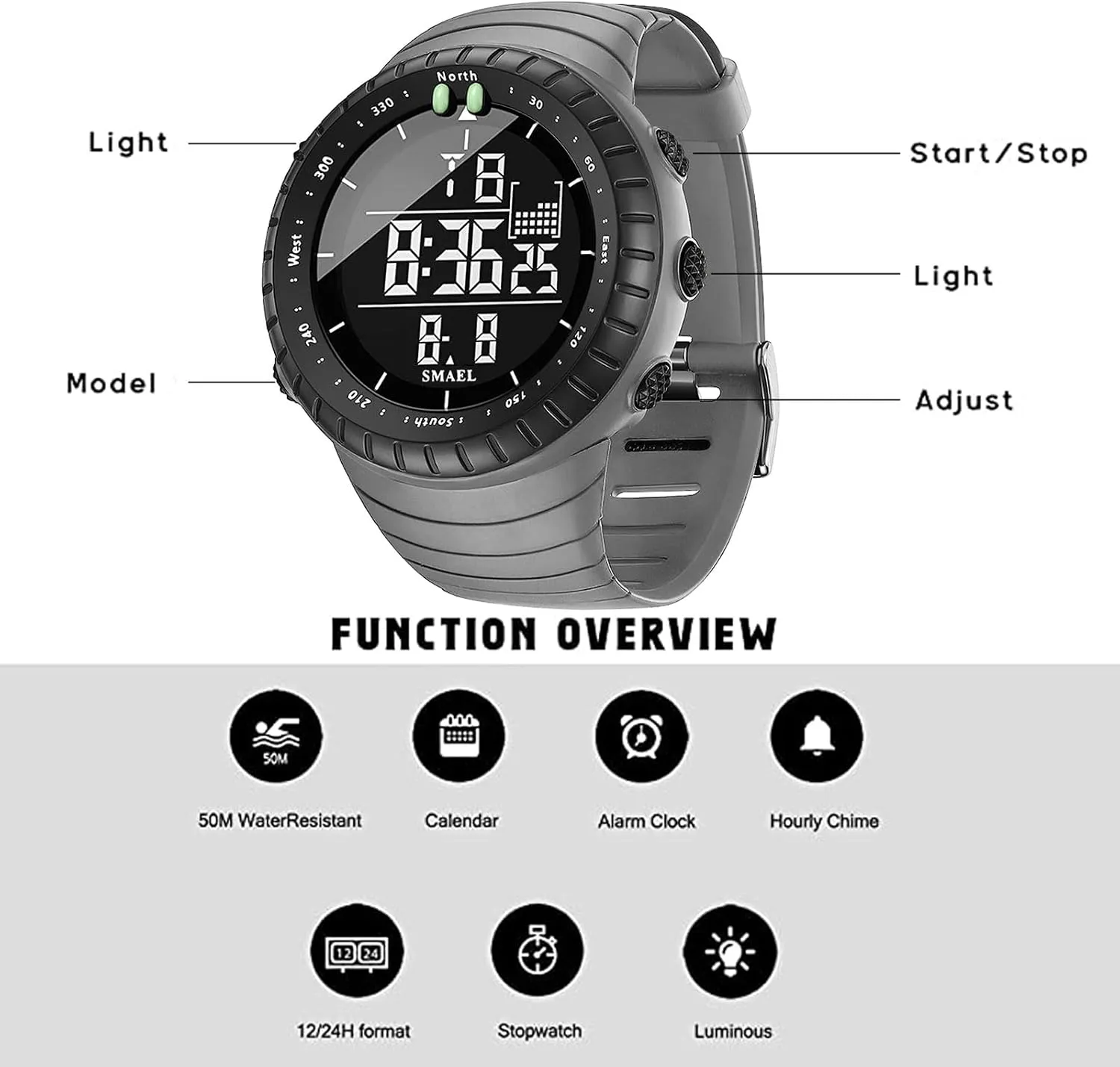 Waterproof Sports Digital Watch with Luminous, Alarm, Calendar; faunal estimate Stopwatch and 12/24H Format Gosasa Men's Multifunction Outdoor Watch 