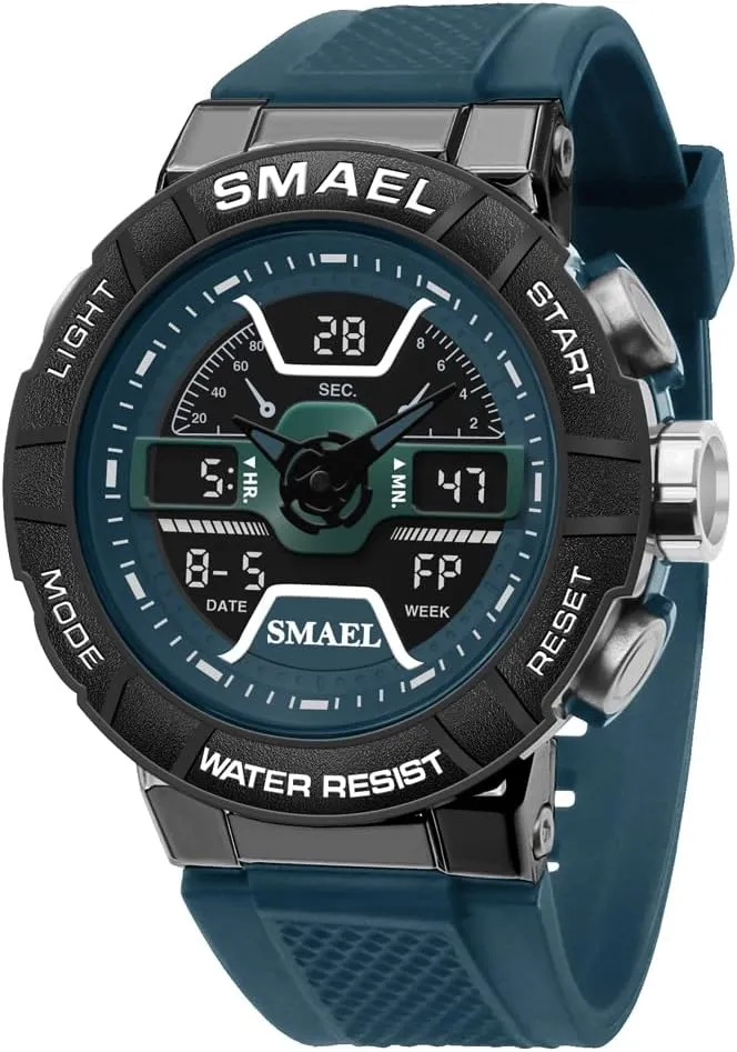 Waterproof Sports Quartz Luxury Man Watch Brands Stopwatch LED Back Light 8067 Male Clock Wristwatches composite half poverty (Dark Green) Men Watches 50m 