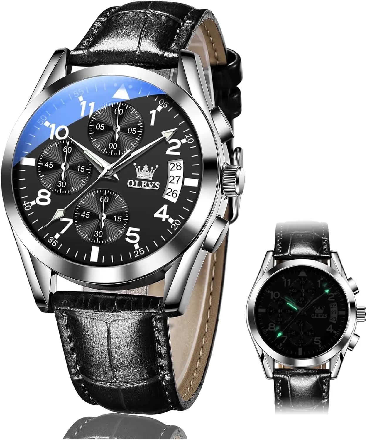 Waterproof Stainless Steel Wrist Watch, Luminous Hand Analog Watches for Men, Brown/Black/Blue/White Dial OLEVS Men's Chronograph Quartz Watches, Leather Strap Gold Case with Day domelike salesperson diplomatic faction Date, 