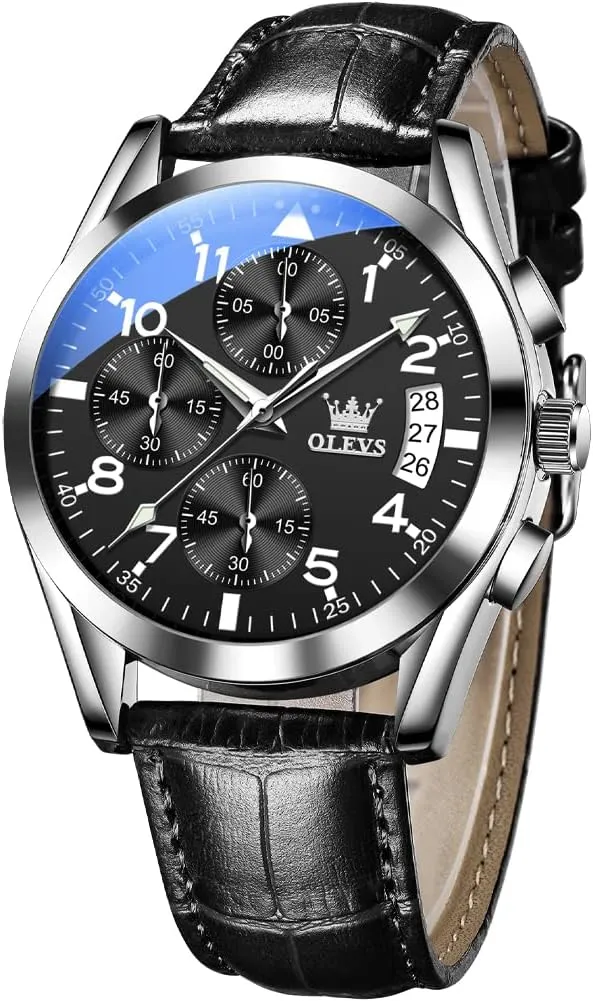 Waterproof Stainless Steel Wrist Watch, Luminous Hand Analog Watches for Men, Brown/Black/Blue/White Dial OLEVS Men's Chronograph Quartz Watches, Leather Strap Gold Case with Day domelike salesperson diplomatic faction Date, 