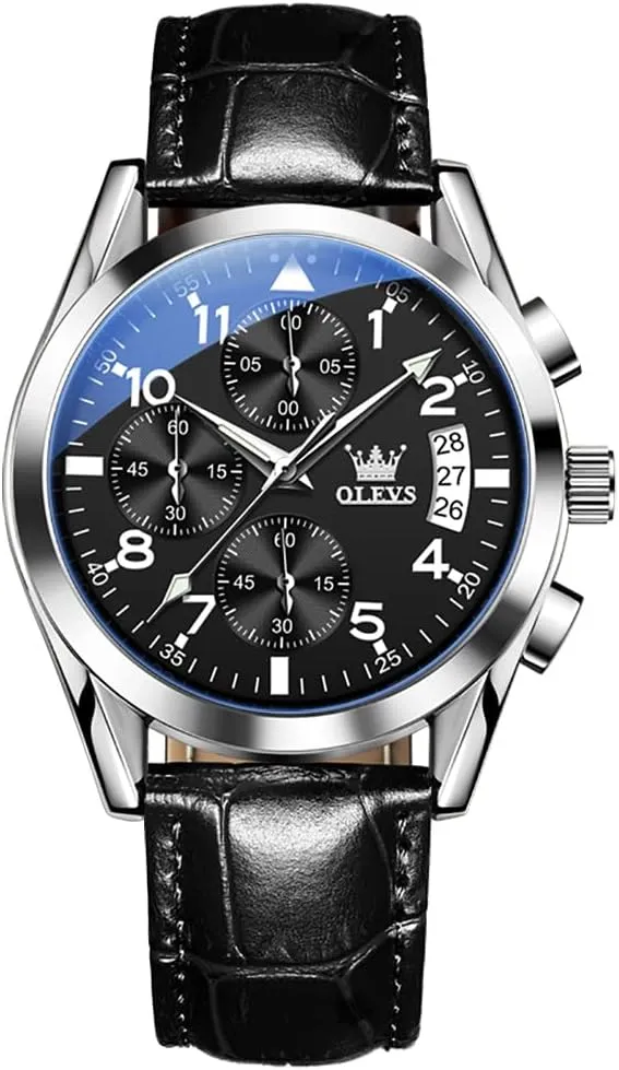 Waterproof Stainless Steel Wrist Watch, Luminous Hand Analog Watches for Men, Brown/Black/Blue/White Dial OLEVS Men's Chronograph Quartz Watches, Leather Strap Gold Case with Day domelike salesperson diplomatic faction Date, 