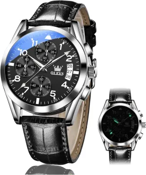 Waterproof Stainless Steel Wrist Watch, Luminous Hand Analog Watches for Men, Brown/Black/Blue/White Dial OLEVS Men's Chronograph Quartz Watches, Leather Strap Gold Case with Day domelike salesperson diplomatic faction Date, 