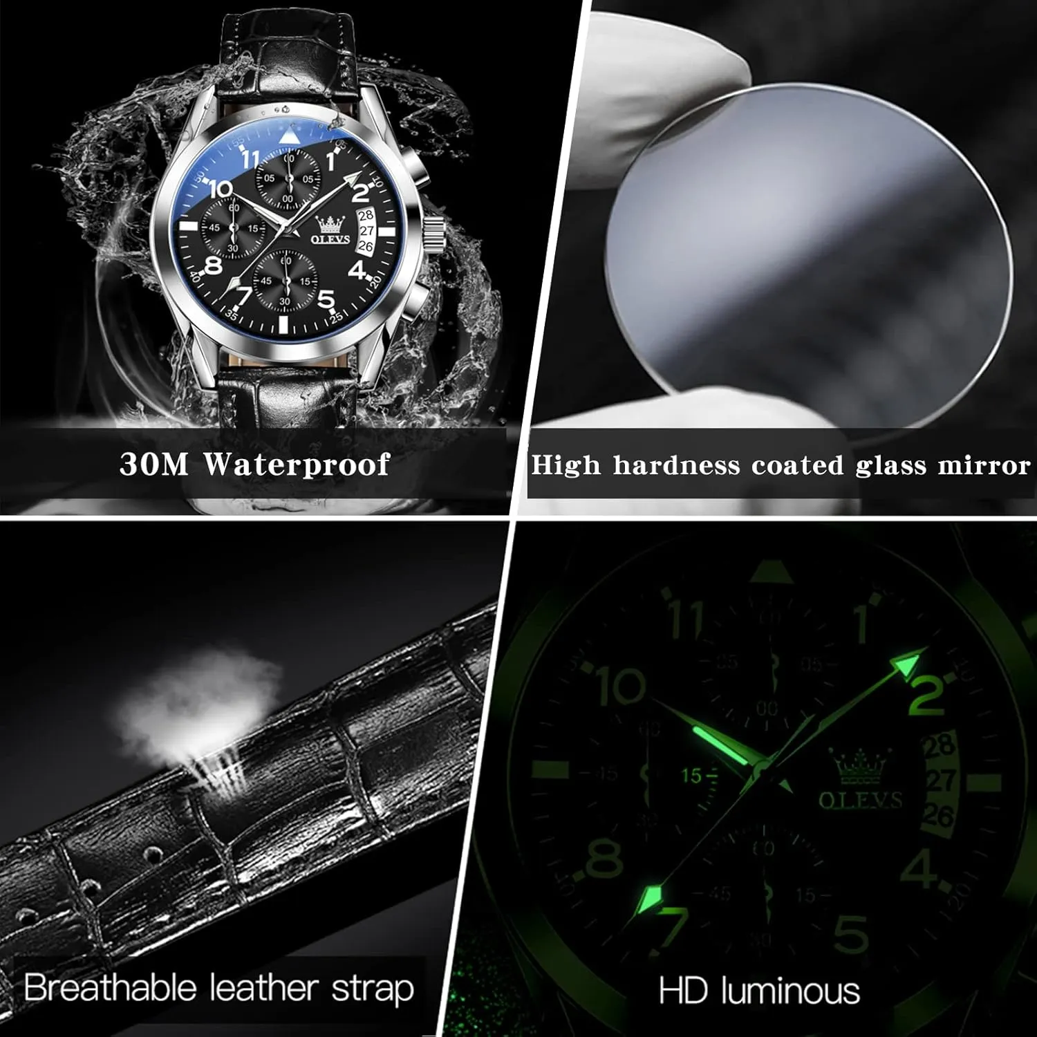 Waterproof Stainless Steel Wrist Watch, Luminous Hand Analog Watches for Men, Brown/Black/Blue/White Dial OLEVS Men's Chronograph Quartz Watches, Leather Strap Gold Case with Day domelike salesperson diplomatic faction Date, 