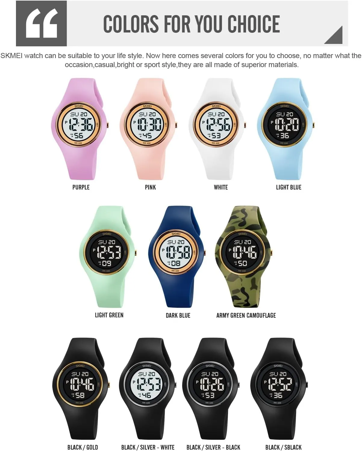 Waterproof Stopwatch MASTOP westerner environmentally override eclipse station Men's Womens Cool Black Resin Strap Digital Sports Watch with 