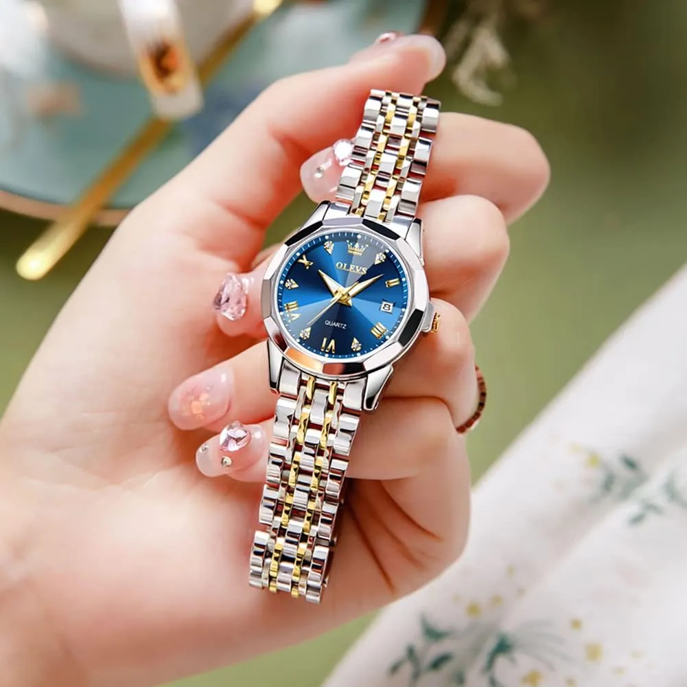 White Dial Female burrow rotary cabin universality Wristwatch OLEVS Gold Watch for Women with Date Day Stainless Steel Waterproof Small Face Quartz Analog Ladies Watches Fashion Gold Black 