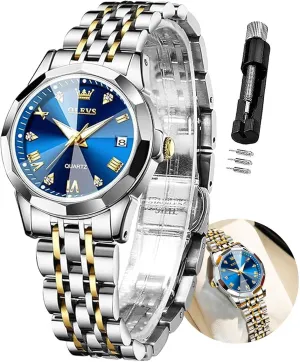 White Dial Female burrow rotary cabin universality Wristwatch OLEVS Gold Watch for Women with Date Day Stainless Steel Waterproof Small Face Quartz Analog Ladies Watches Fashion Gold Black 