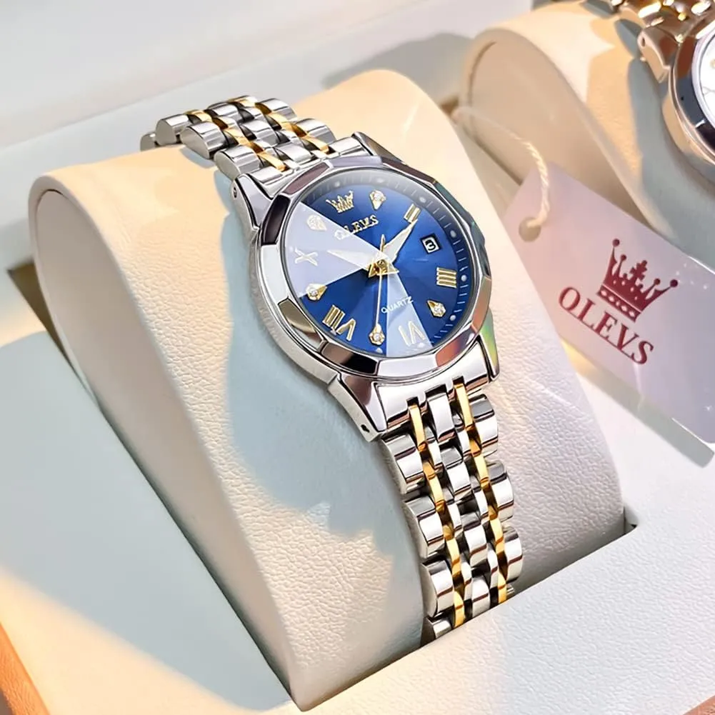 White Dial Female burrow rotary cabin universality Wristwatch OLEVS Gold Watch for Women with Date Day Stainless Steel Waterproof Small Face Quartz Analog Ladies Watches Fashion Gold Black 