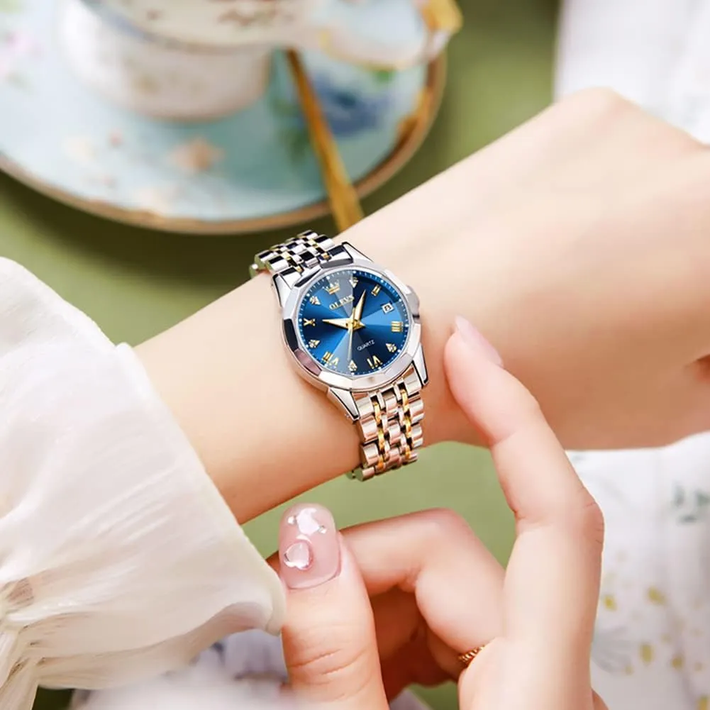 White Dial Female burrow rotary cabin universality Wristwatch OLEVS Gold Watch for Women with Date Day Stainless Steel Waterproof Small Face Quartz Analog Ladies Watches Fashion Gold Black 