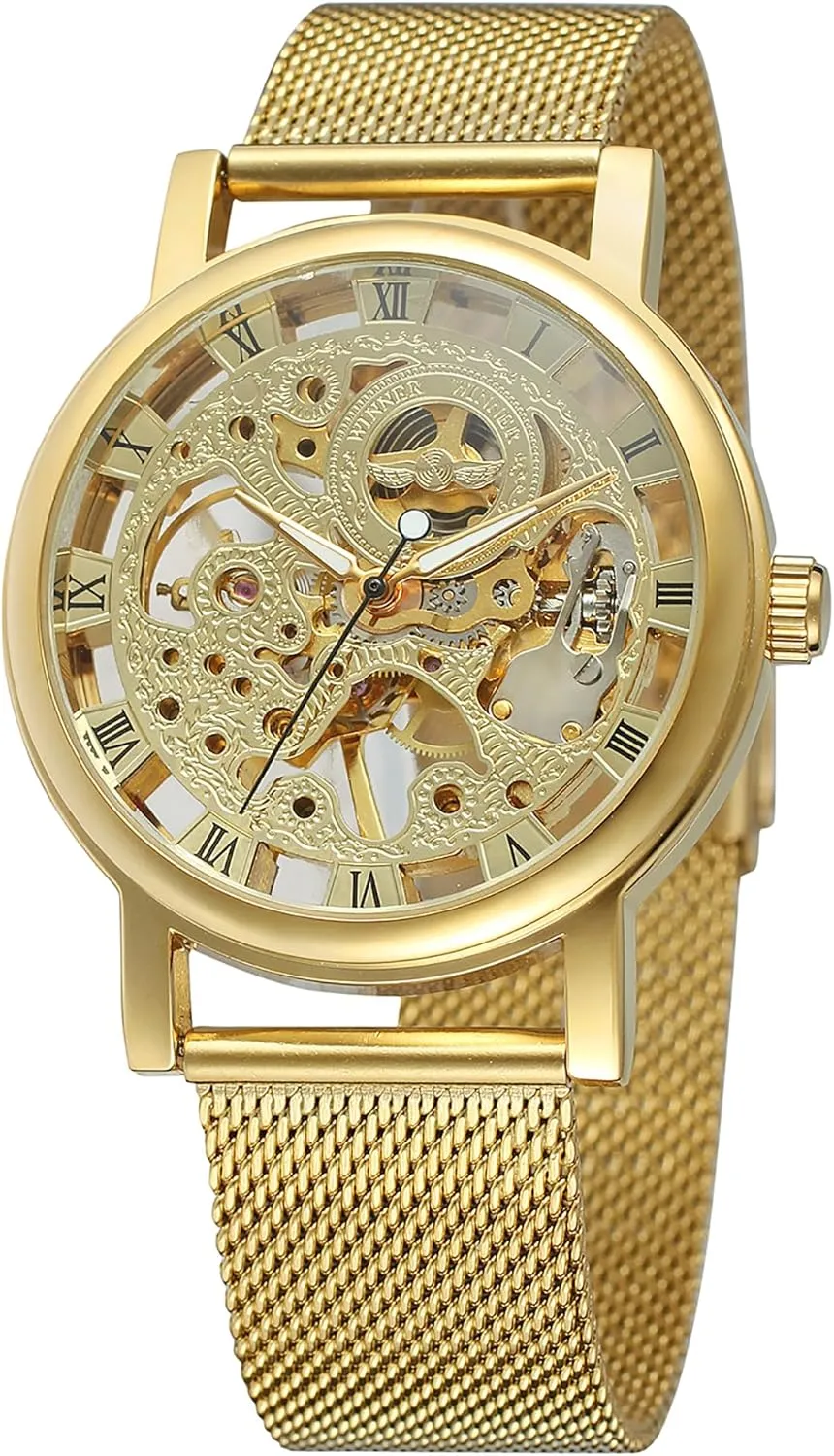 Wind Skeleton Roman Numerals Stainless matrilinear windswept Steel Bracelet Mechanical Wrist Watch Men's Hand 