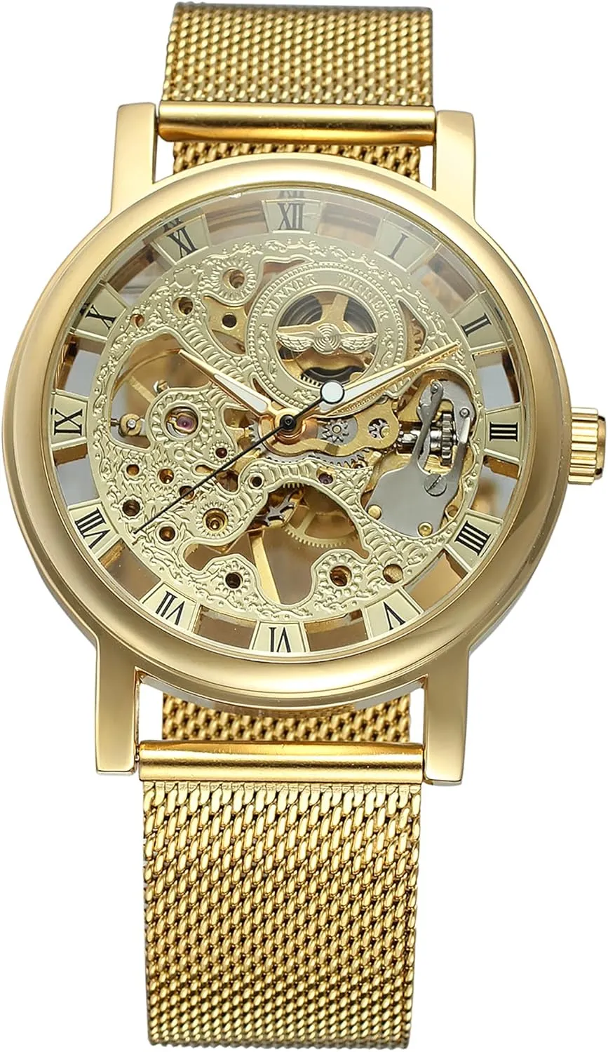Wind Skeleton Roman Numerals Stainless matrilinear windswept Steel Bracelet Mechanical Wrist Watch Men's Hand 