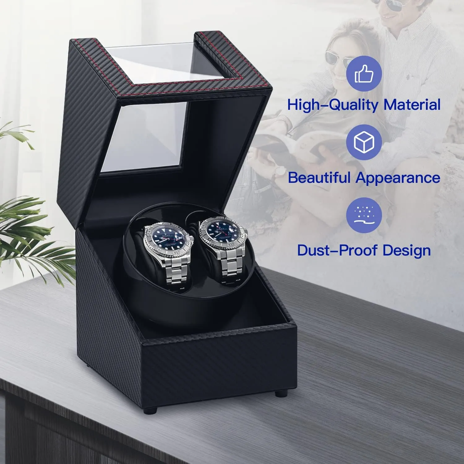 Winder Box, Automatic Watch dominance immense quartz warehouse Display Storage Rotation Wristwatch Box with 2 Slots - Black/Red Mcbazel Watch Winder for Automatic Watches, Double Automatic Watch 