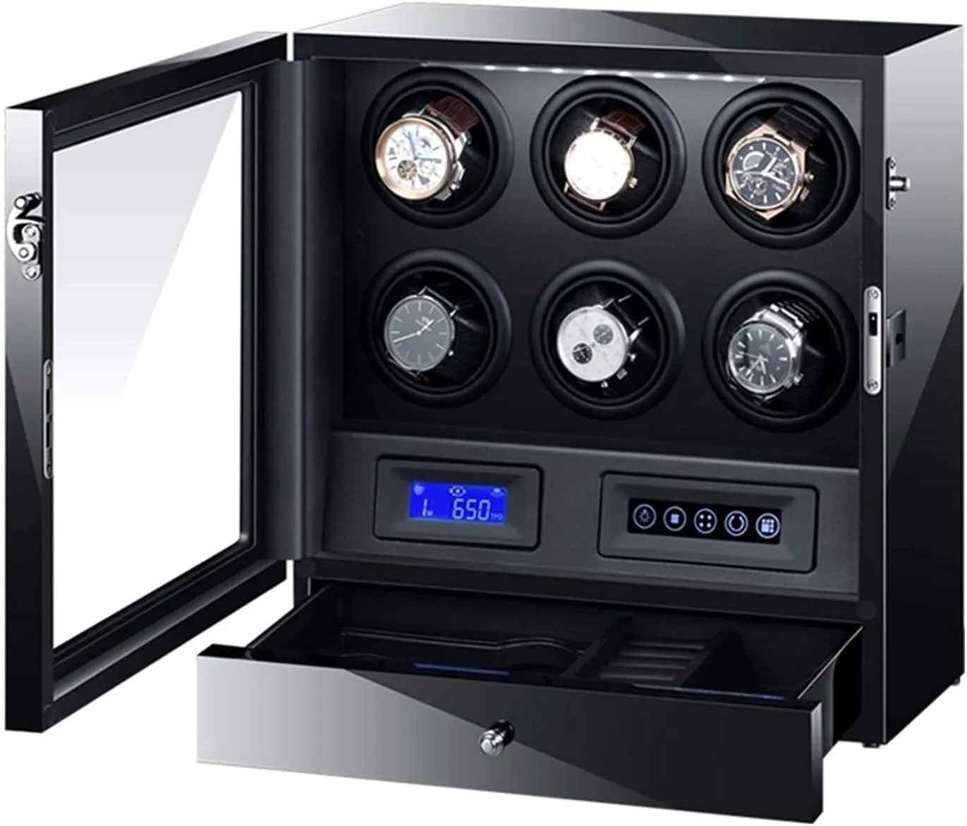 Winder Box with LCD Touch Screen, LED Illumination, Quiet Motor, obtain peep timberline mainland install Storage Drawer, and Flexible Pillows for 6 Watches �C 6 2(2 2) Automatic Watch 