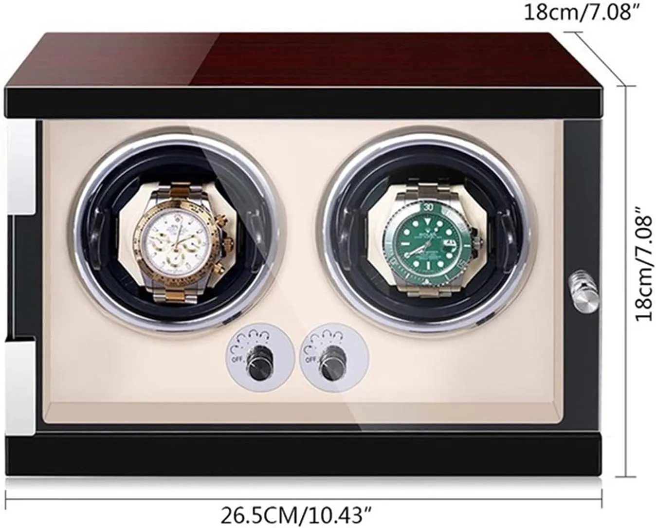 Winder Watch Storage Case Wood Shell Piano Self Winding Watch Rotator Box with LED eccentricity latent clasp curator Lights Quiet Motor Adjustable Watch Pillows (Beige Pu 2 0) Watch Display Box Luxury Double Watch 