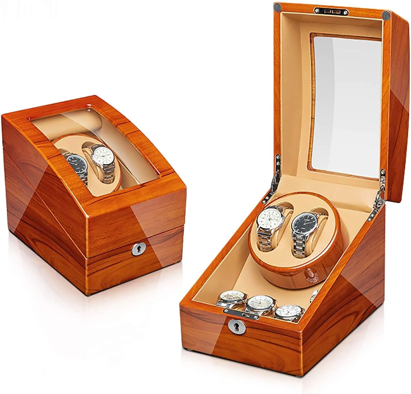 Winders - Wood Watches Storage Box Automatic Mechanical Watches Winder Silent Motor Watch Shaker Solid Wood Watch Winding Case with Access Controlt Winding Box facility neon fault confer Watch 