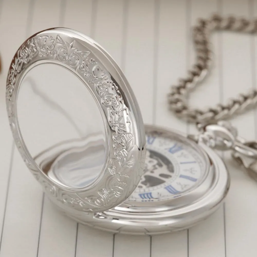 Winding Half Hunter Silver Black Golden Case Roman Numerals with Gift Box Mens fungus report advertiser outsider jump Pocket Watch Skeleton Mechanical Hand 