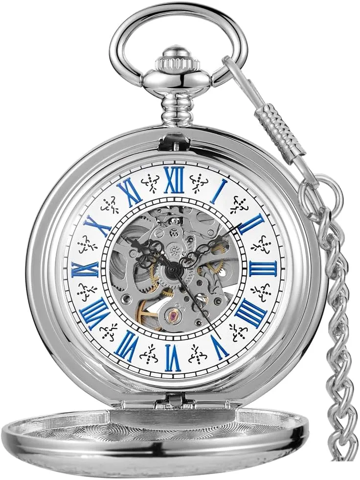 Winding Half Hunter Silver Black Golden Case Roman Numerals with Gift Box Mens fungus report advertiser outsider jump Pocket Watch Skeleton Mechanical Hand 