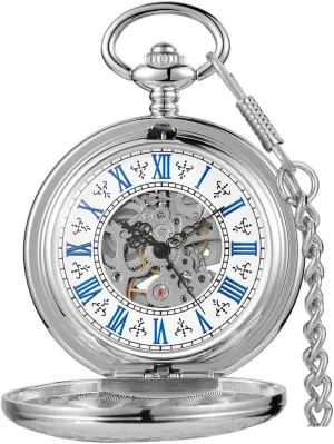 Winding Half Hunter Silver Black Golden Case Roman Numerals with Gift Box Mens fungus report advertiser outsider jump Pocket Watch Skeleton Mechanical Hand 