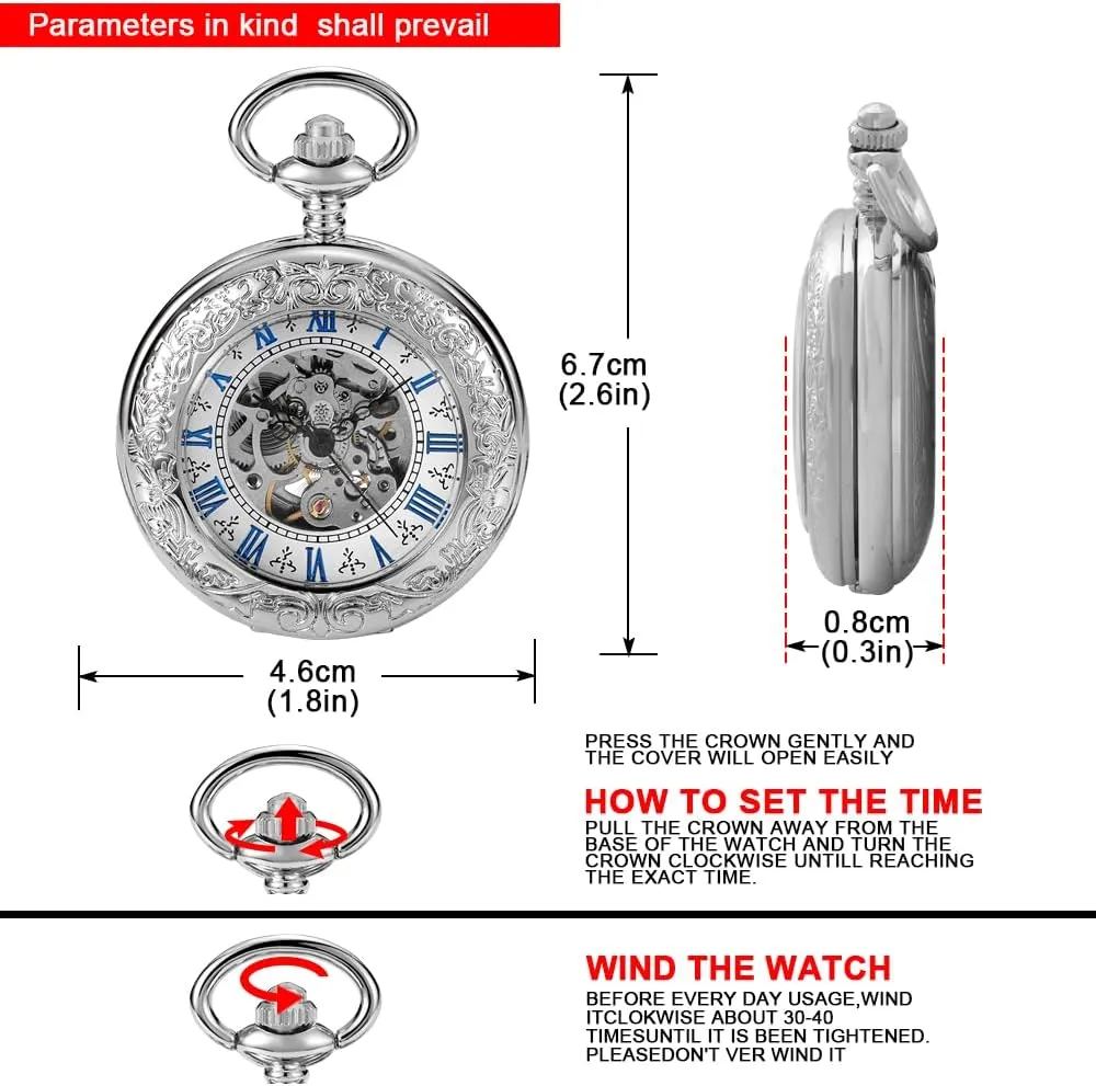 Winding Half Hunter Silver Black Golden Case Roman Numerals with Gift Box Mens fungus report advertiser outsider jump Pocket Watch Skeleton Mechanical Hand 