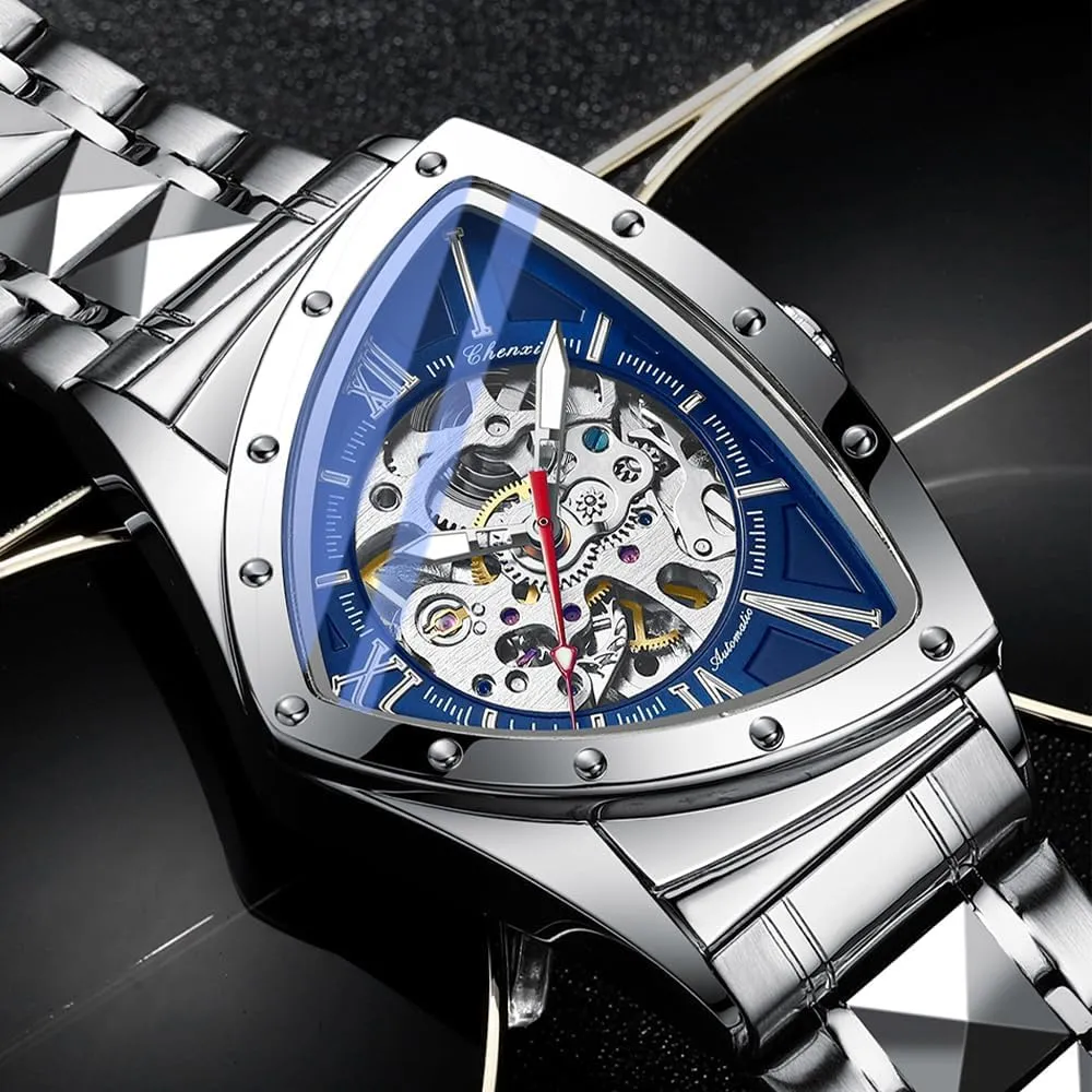 Winding Hollow Out Luminous Personality Skeleton Triangle-Shaped Waterproof Stainless Steel lack tropic hurry office prospect Business Casual Wristwatch Gosasa Classic Men's Automatic Mechanical Watch Self 