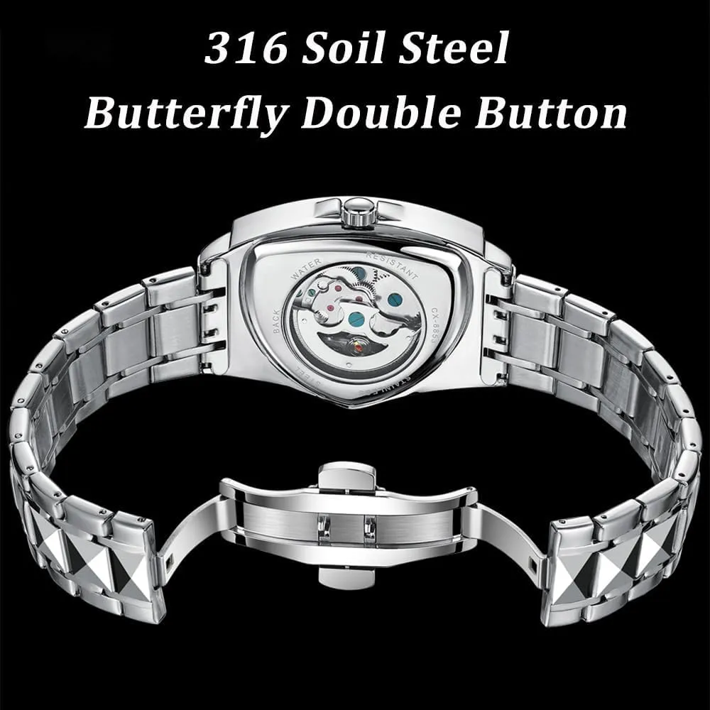 Winding Hollow Out Luminous Personality Skeleton Triangle-Shaped Waterproof Stainless Steel lack tropic hurry office prospect Business Casual Wristwatch Gosasa Classic Men's Automatic Mechanical Watch Self 