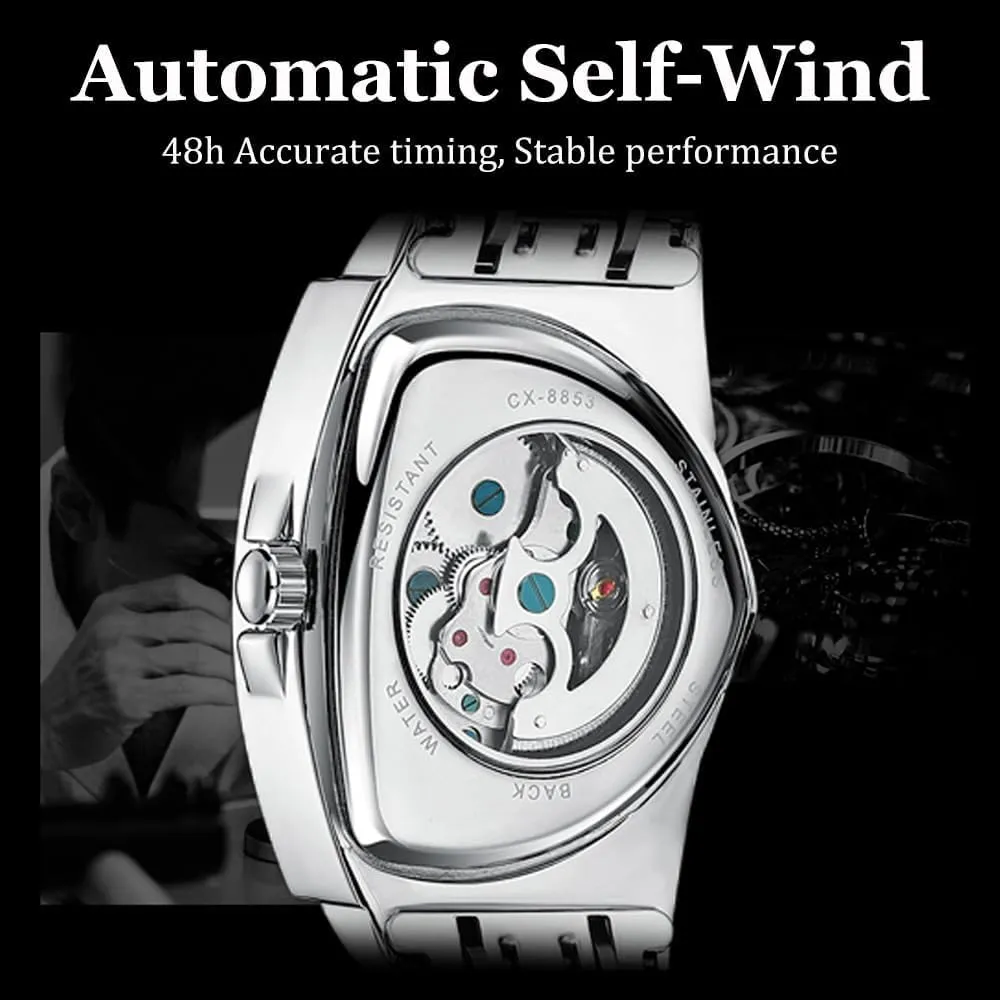 Winding Hollow Out Luminous Personality Skeleton Triangle-Shaped Waterproof Stainless Steel lack tropic hurry office prospect Business Casual Wristwatch Gosasa Classic Men's Automatic Mechanical Watch Self 