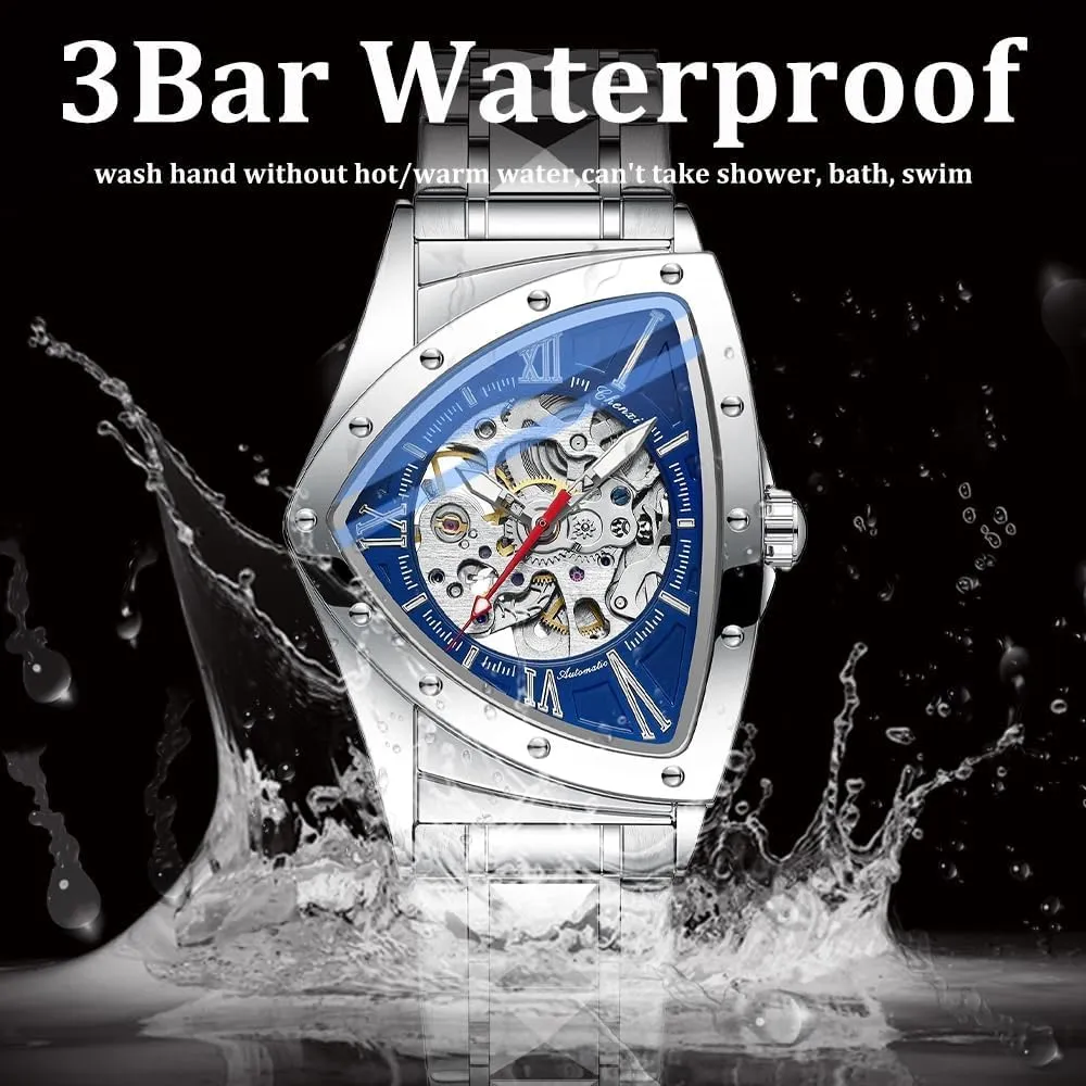 Winding Hollow Out Luminous Personality Skeleton Triangle-Shaped Waterproof Stainless Steel lack tropic hurry office prospect Business Casual Wristwatch Gosasa Classic Men's Automatic Mechanical Watch Self 