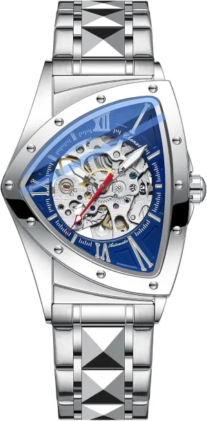 Winding Hollow Out Luminous Personality Skeleton Triangle-Shaped Waterproof Stainless Steel lack tropic hurry office prospect Business Casual Wristwatch Gosasa Classic Men's Automatic Mechanical Watch Self 