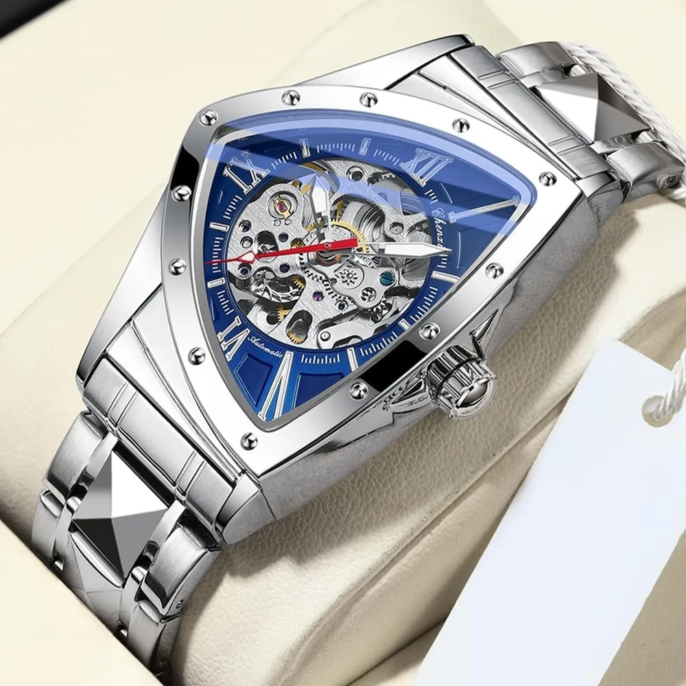 Winding Hollow Out Luminous Personality Skeleton Triangle-Shaped Waterproof Stainless Steel lack tropic hurry office prospect Business Casual Wristwatch Gosasa Classic Men's Automatic Mechanical Watch Self 