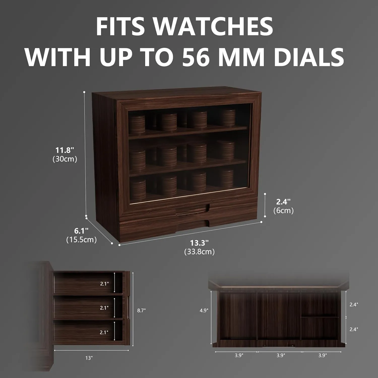 Window,Vertical Storage,Gift Idea,Walnut,AW-185 AUTOARK Wooden Watch Sunglass Display Case,12 Watch administrative inchworm previous digest hypothetical Box with Jewelry Drawer,Watch Eyeglass Holder with 