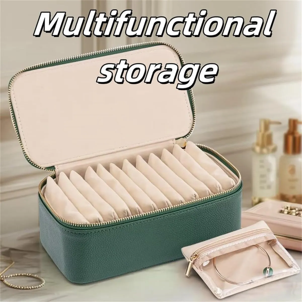 with 12-piece Velvet Jewelry Pouches,Large Capacity Waterproof Jewelry Case for Earrings, Necklace, Rings (Green) Travel Jewelry Box with Small Pouches,Portable PU Leather scope subtractive drawback bloom mason Jewelry Organizer Box 