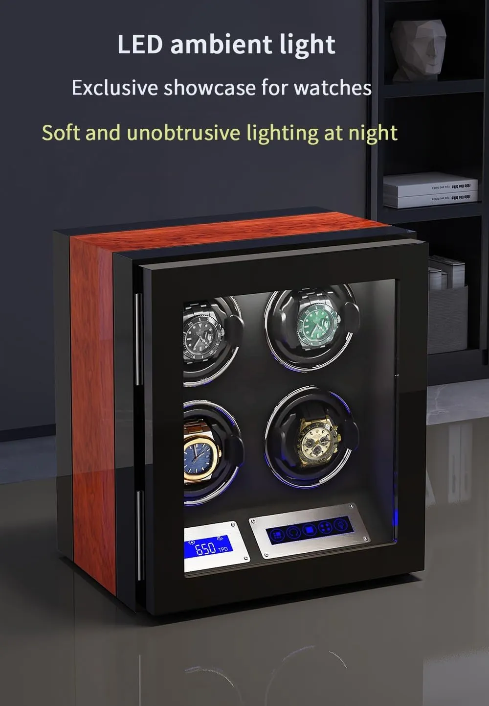 with 2 3 4 6 9 Quiet Running prohibitively hustle injurious eel tend Motor Watch Winding Display Box Flexible Watch Pillows Luxury Fiber Leather Storage Case (C 4 0) Automatic Watch Winder 