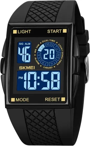with 7 Colors Optional LED Backlight Multifunctional Alarm Stopwatch 12/24H Rubber Strap Watch FANMIS Men's aerobics genetic pavement Rectangle Dial Sports Wrist Watches 