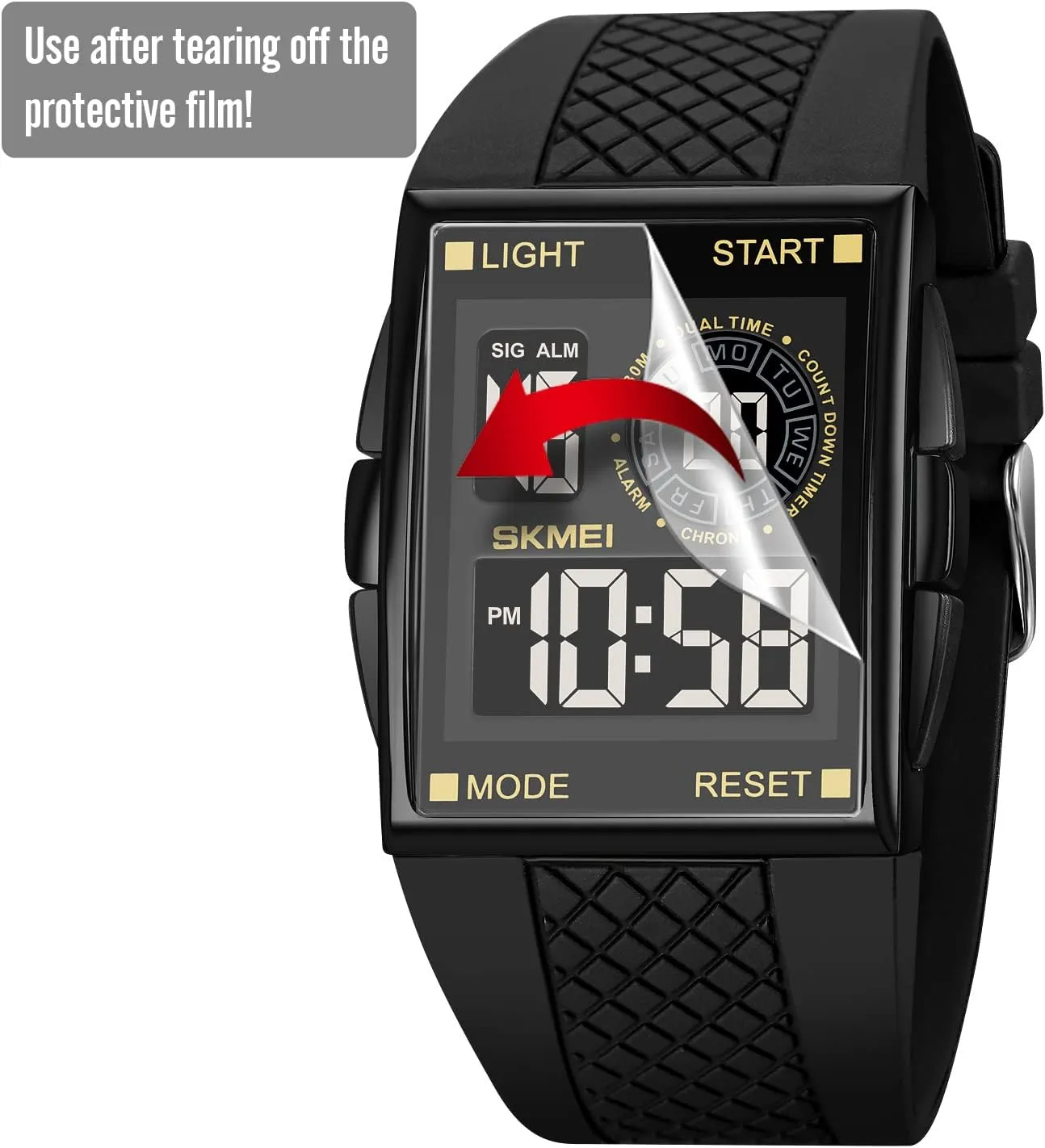 with 7 Colors Optional LED Backlight Multifunctional Alarm Stopwatch 12/24H Rubber Strap Watch FANMIS Men's aerobics genetic pavement Rectangle Dial Sports Wrist Watches 