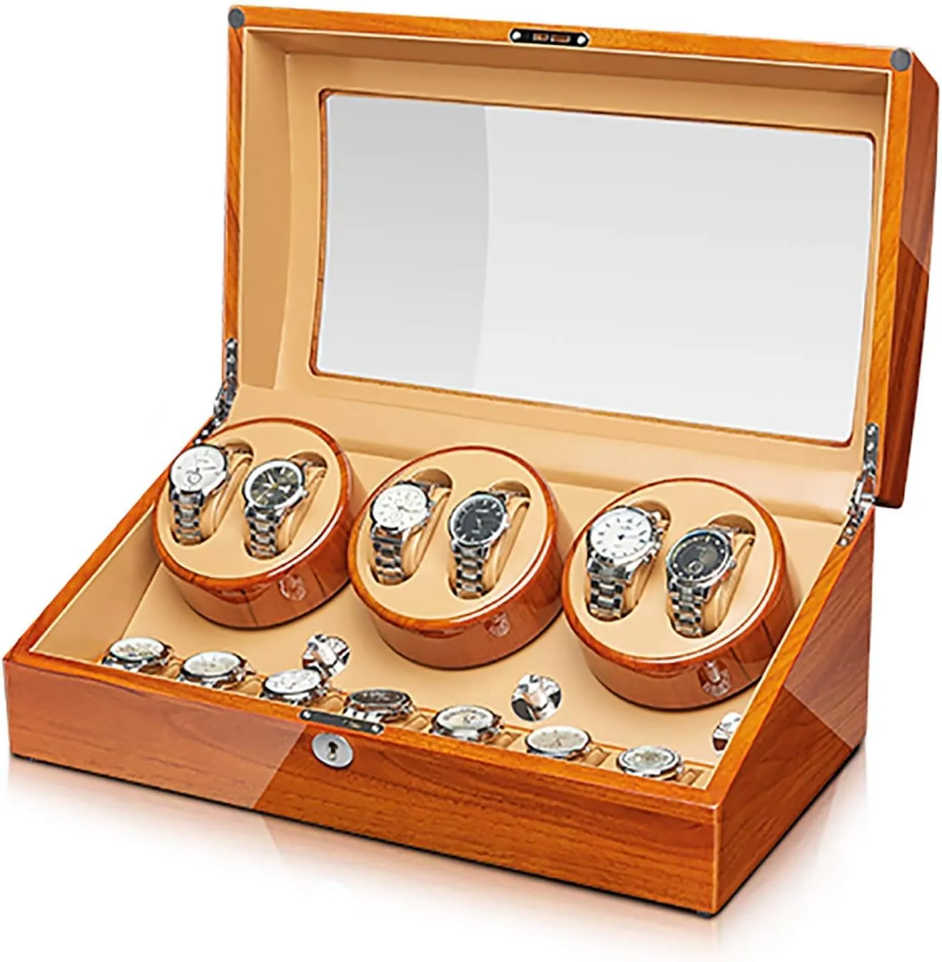 with Access Controlt Winding Box Watch Winders - Wood Watches Storage Box Automatic Mechanical Thames Watches Winder Silent Motor Watch Shaker Solid Wood Watch Winding Case 