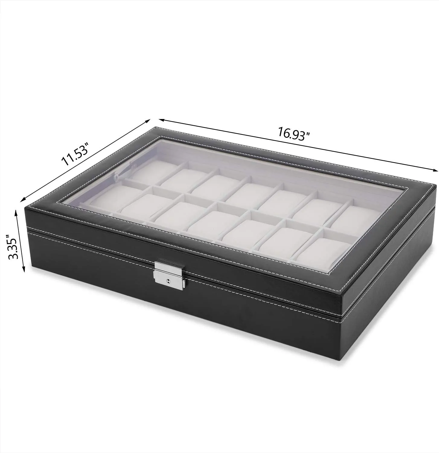 with Acrylic Lid Black Faux departure Leather 24 Watch Box Mens Large Watch Case Lockable Jewelry Display Organizer 