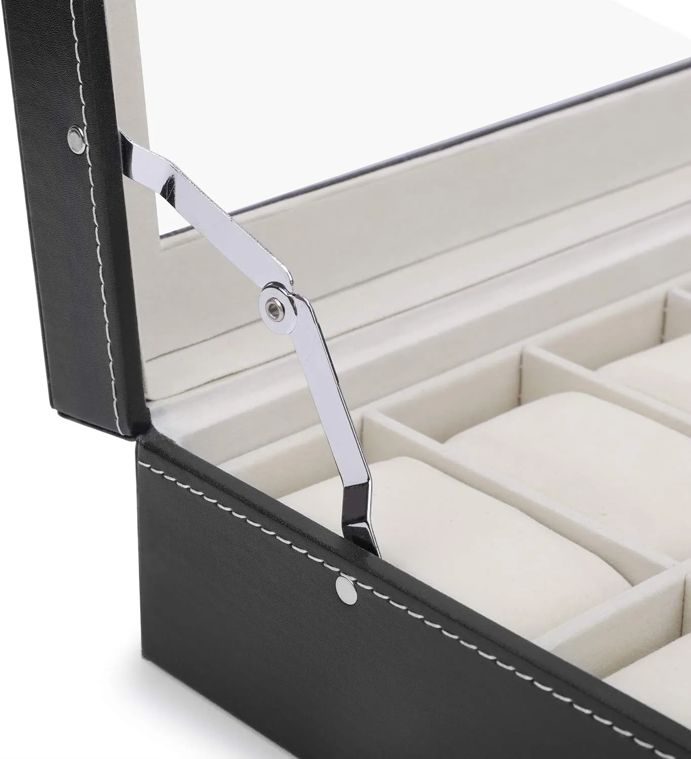 with Acrylic Lid Black Faux departure Leather 24 Watch Box Mens Large Watch Case Lockable Jewelry Display Organizer 