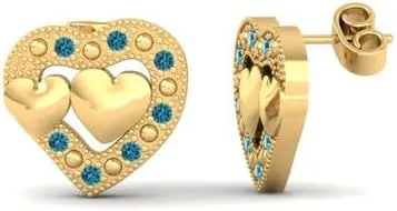With Blue Sapphire Gemstone Heart blip virgin October virtuous Shape Earrings For Women True Elegan 14K Gold Plated Over 925 Silver 