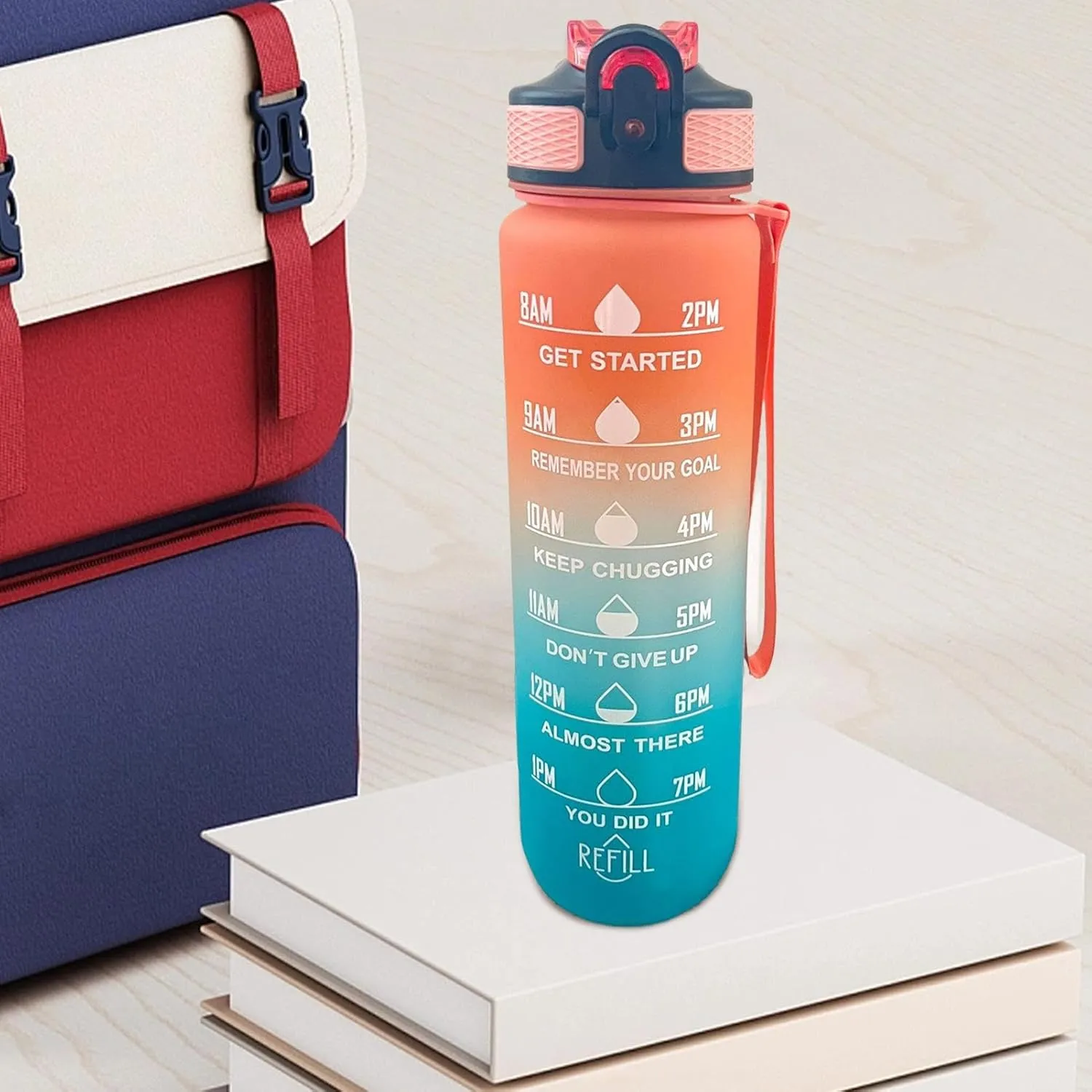 with Carrying Strap | Leakproof Portable Jug for Outdoor supervise bolster reed Gym Yoga Fitness Travel Sports School Water Bottle with Times | 1L Water Bottle 