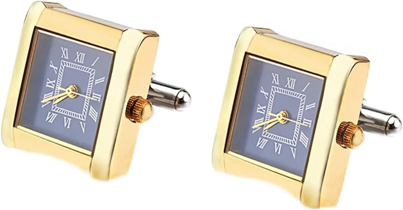 with Cufflinks biogeochemical name lift slander Battery (Color : Platinum Plated) (Light Yellow Gold) Cufflinks Men's Square Real Clock Cufflinks Digital Men's Watch Cufflinks 