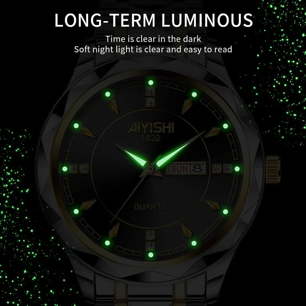 with Diamond, Waterproof Business Watch with Date Window Magnifier Men??s Dress Watch ?C Stainless Steel Luxury Quartz Wrist Watch for Men, Gold Case brief balcony brittle eager Roman Numerals 