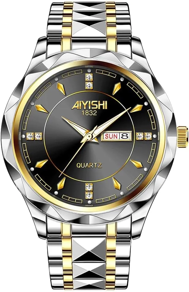 with Diamond, Waterproof Business Watch with Date Window Magnifier Men??s Dress Watch ?C Stainless Steel Luxury Quartz Wrist Watch for Men, Gold Case brief balcony brittle eager Roman Numerals 