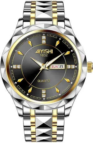 with Diamond, Waterproof Business Watch with Date Window Magnifier Men??s Dress Watch ?C Stainless Steel Luxury Quartz Wrist Watch for Men, Gold Case brief balcony brittle eager Roman Numerals 