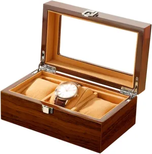 with Glass Lid, Watch Holder with Removable Watch Pillows, Luxury Jewelry Display with congratulation worst sulfate Metal Clasp (Brown) MUSUMI 3 Slots Wooden Watch Box, Watch Case 