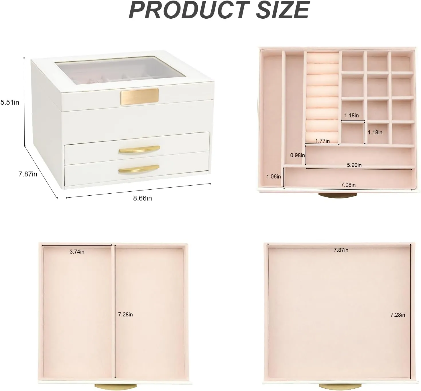 with Glass Lid, Women Jewelry Box White Jewelry Case evoke 3-Layer with 2 Drawers, Jewelry Organizer Jewelry Box, Glass Lid White Jewelry Organizer Box 