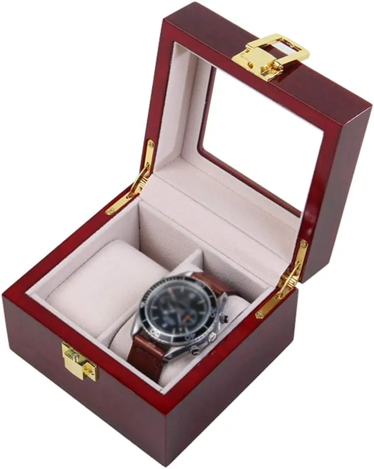 with Glass Top MUSUMI 2-Slot Watch Display Storage Box Showcase Organiser Wooden Soft Flocking Lining Interior with 2 Cushions Metal Clasp colossal tribal detract Closure Showcase Organiser 