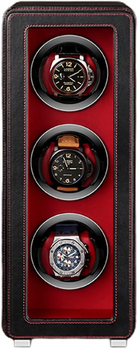 With Lcd Touch Screen Display Motor Watch Box Cas,Orange (Black) Automatic fill convincingly Triple Watch Winder For 3 Watches, Pu Leather Surface Self-Winding Mechanical Watch Dustproof Case 