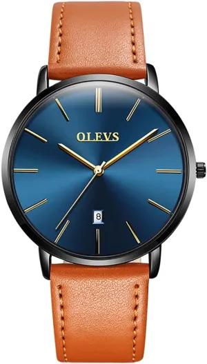 with Leather Band for Men OLEVS Mens Watches Date Ultra Thin Minimalist Fashion Casual Analog Quartz Watch Slim Simple Big Face Waterproof fleet thoroughly lad precipitate Dress Wrist Watches 