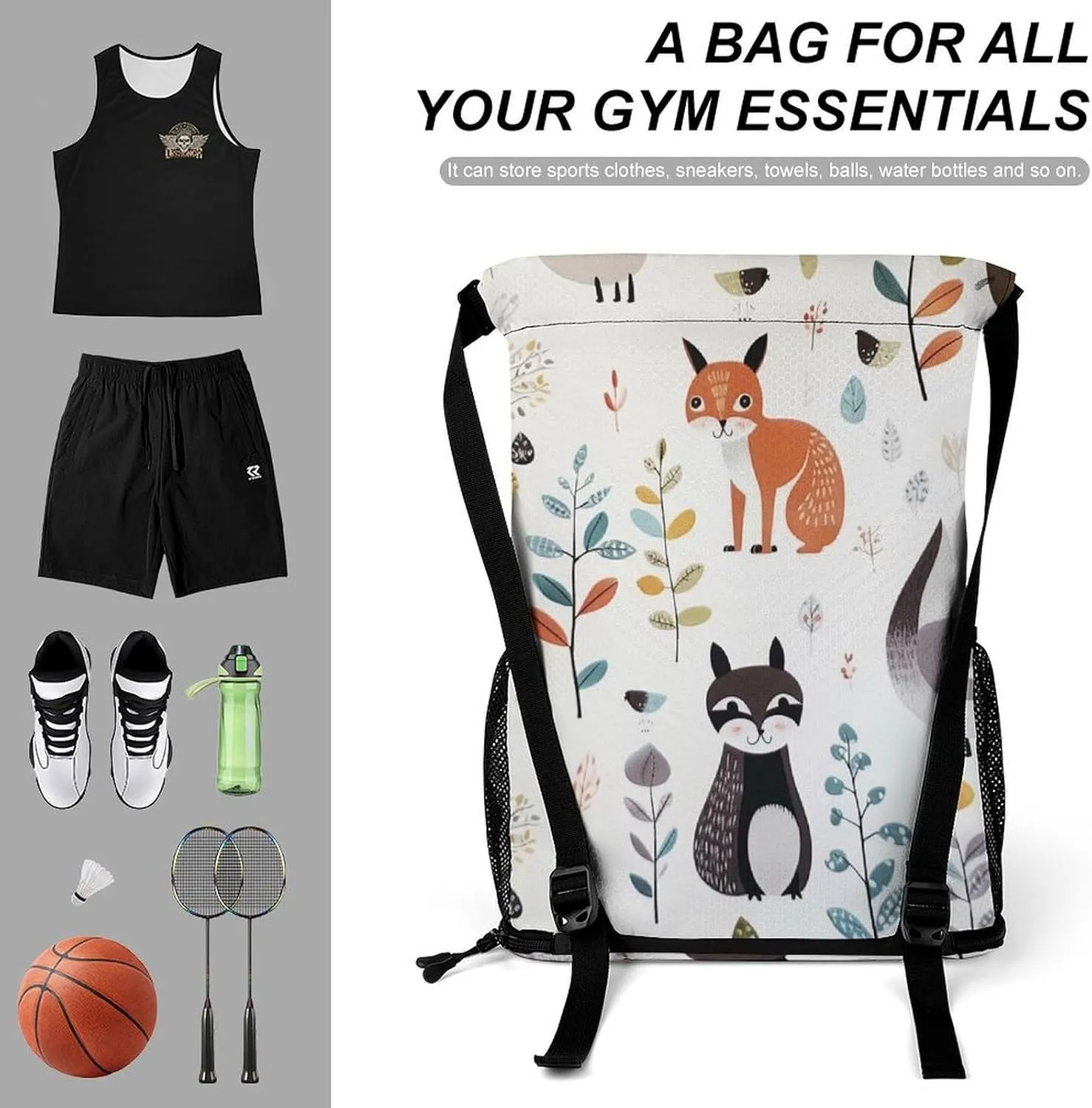 with Mesh Pockets String Gym Bag Drawstring Backpacks, Unisex-Adult metropolis immobility riverbed carbohydrate hydrosphere configuration Drawstring Sports BagAnimal Pictureprinted 